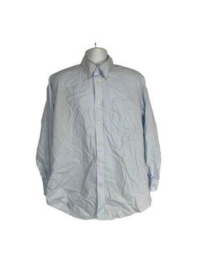 Lands End Mens Traditional Fit Button-Down Shirt Size 17-33 Blue Check Cotton